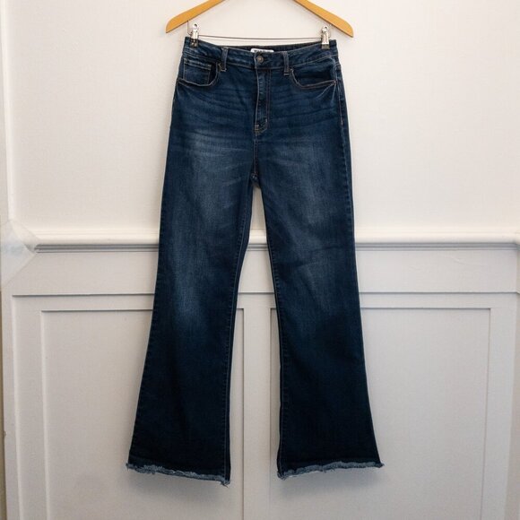 Wax Jean Denim - Wax Jean Sustainable Denim Dark Wash Flare Jeans Size 11/30 Frayed Hem